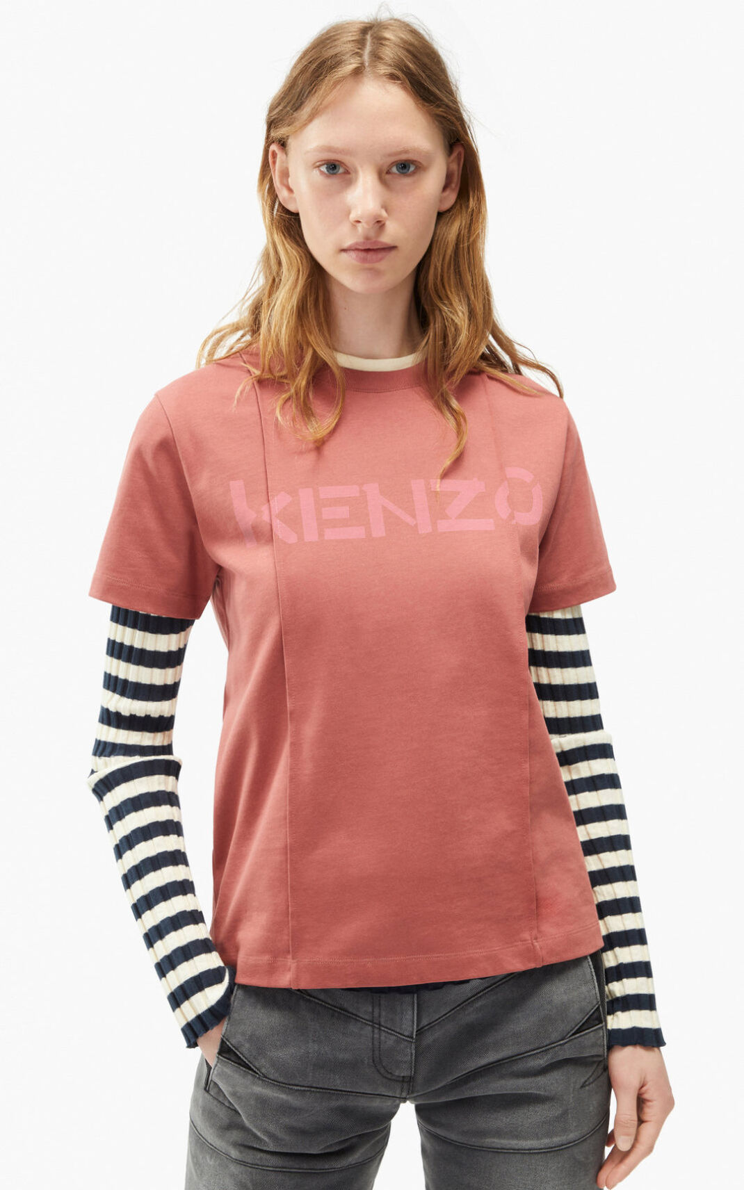 Kenzo Logo loose fitting T Shirt Dark Rose For Womens 9430IZLVF